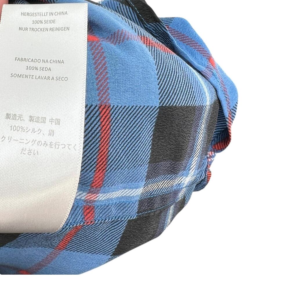 Equipment Riley Plaid Top Blouse Short Sleeve Check Plaid Silk Blue Size XS - Picture 10 of 10